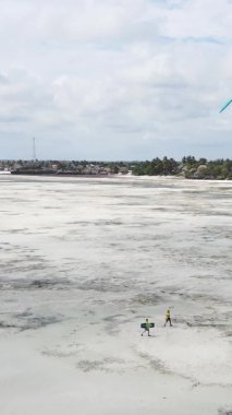 Zanzibar, Tanzanya - kıyıya yakın okyanusta alçak gelgitin dikey videosu, yavaş çekim