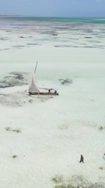 Zanzibar, Tanzanya - kıyıya yakın okyanusta alçak gelgitin dikey videosu, yavaş çekim
