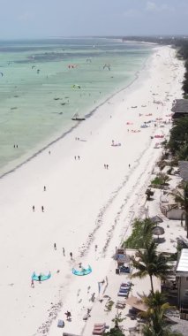 Zanzibar, Tanzanya - okyanus kıyısında dikey video uçurtmaları, yavaş çekim