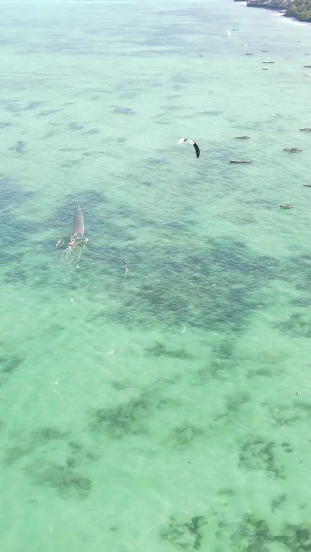 Zanzibar Tanzania Verticale Video Kitesurfen Buurt Van Kust Van Oceaan — Stockvideo