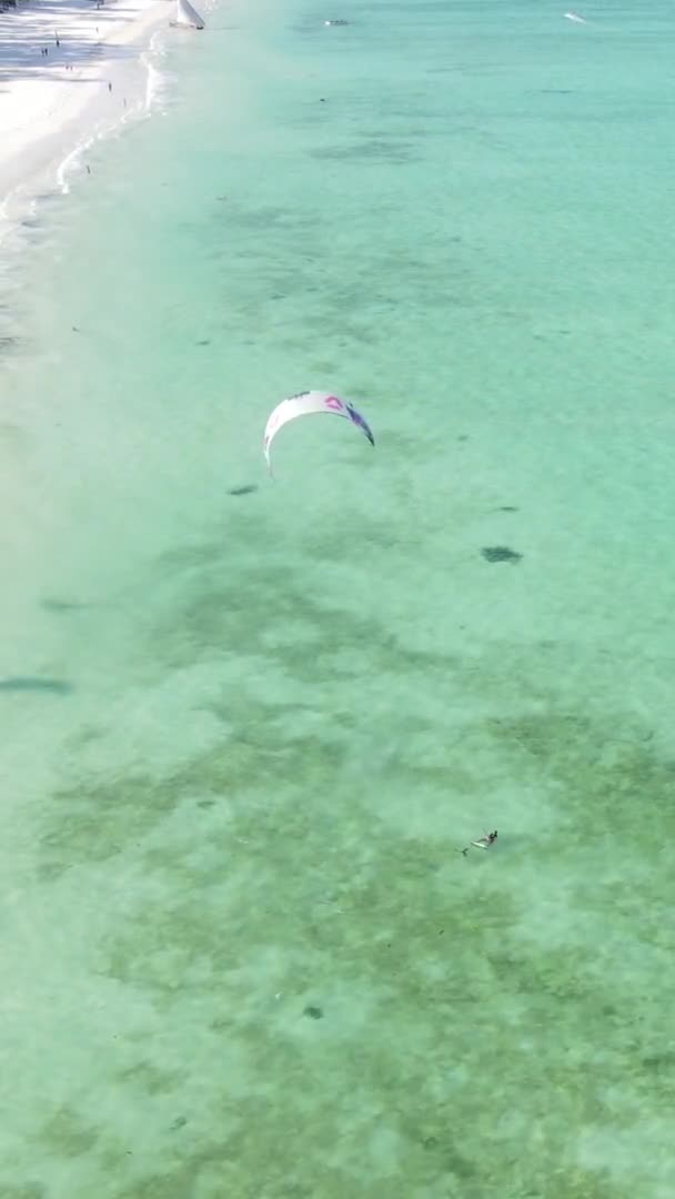 Zanzibar Tanzania Vertical Video Kitesurfing Shore Ocean Slow Motion — Stock Video