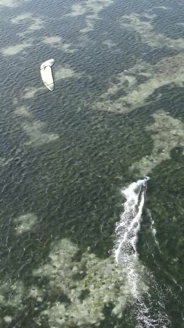 Zanzibar Tanzania Vertical Video Kitesurfing Shore Ocean Slow Motion — Stock Video