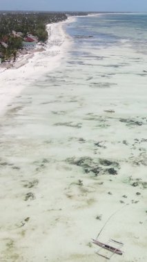 Zanzibar, Tanzanya - kıyıya yakın okyanusta alçak gelgitin dikey videosu, yavaş çekim