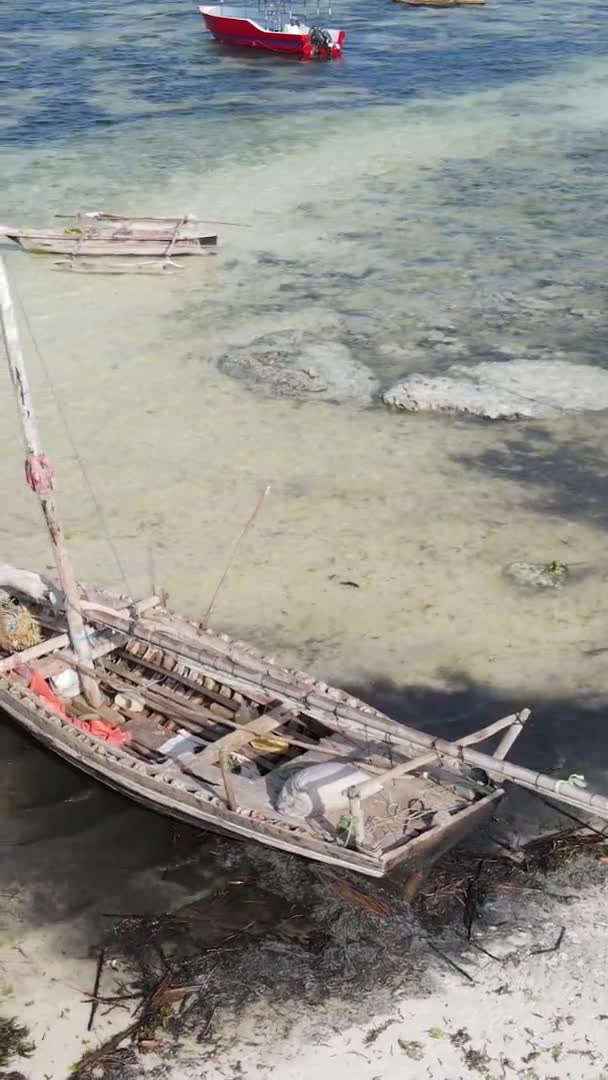 Zanzibar Tanzânia Vídeo Vertical Maré Baixa Oceano Perto Costa Câmera — Vídeo de Stock
