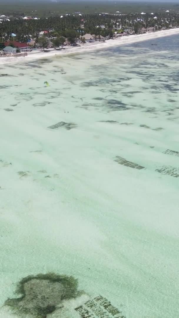 Занзібар Танзанія Вертикальне Відео Припливу Океані Біля Узбережжя Сповільнення Руху — стокове відео