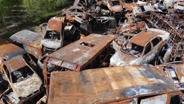 Zničené Zastřelené Automobily Městě Irpin Ukrajina Důsledky Války — Stock video