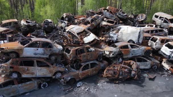 Destruido Disparado Coches Ciudad Irpin Ucrania Las Consecuencias Guerra — Vídeo de stock