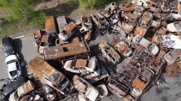 Destruido Disparado Coches Ciudad Irpin Ucrania Las Consecuencias Guerra — Vídeos de Stock