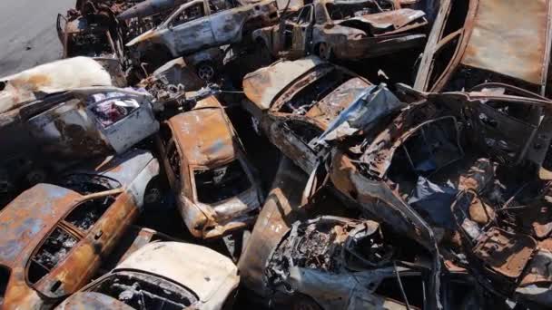 Destruido Disparado Coches Ciudad Irpin Ucrania Las Consecuencias Guerra — Vídeos de Stock