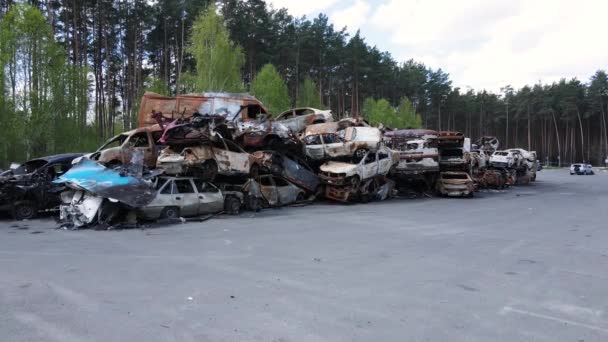 Destruido Disparado Coches Ciudad Irpin Ucrania Las Consecuencias Guerra — Vídeos de Stock