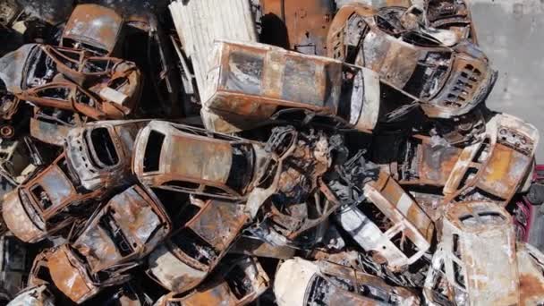 Ødelagt Skudt Biler Byen Irpin Ukraine Konsekvenserne Krigen – Stock-video