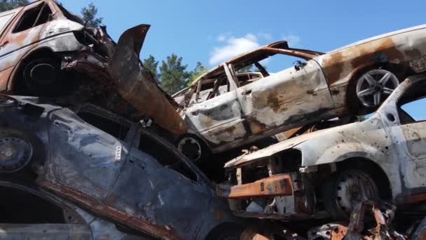 Destruido Disparado Coches Ciudad Irpin Ucrania Las Consecuencias Guerra — Vídeos de Stock