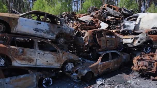 Vetture Distrutte Sparate Nella Città Irpin Ucraina Conseguenze Della Guerra — Video Stock