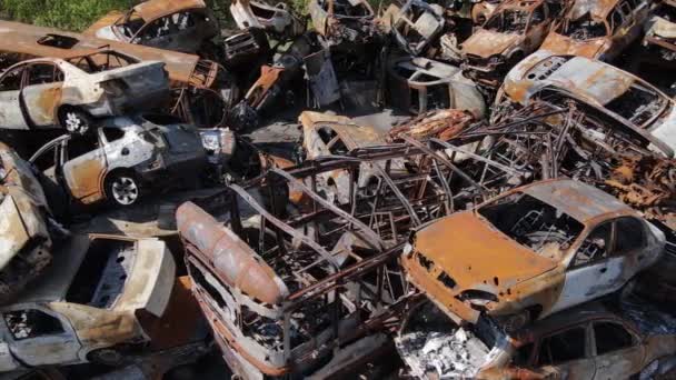 Destruido Disparado Coches Ciudad Irpin Ucrania Las Consecuencias Guerra — Vídeos de Stock