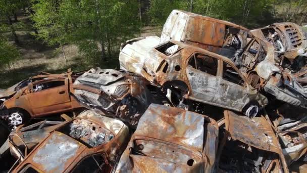 Знищені Розстріляні Автомобілі Місті Ірпін Україна Наслідки Війни — стокове відео