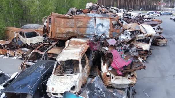 Destruido Disparado Coches Ciudad Irpin Ucrania Las Consecuencias Guerra — Vídeos de Stock