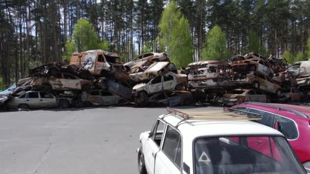 Destruido Disparado Coches Ciudad Irpin Ucrania Las Consecuencias Guerra — Vídeos de Stock