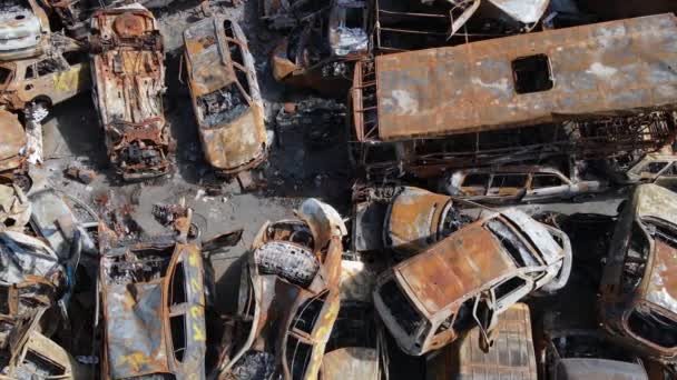 Menghancurkan Dan Menembak Mobil Kota Irpin Ukraina Konsekuensi Dari Perang — Stok Video