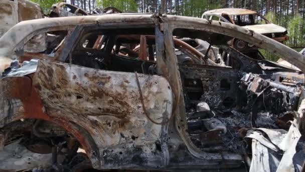 Distrugerea Împușcarea Mașinilor Orașul Irpin Ucraina Consecințele Războiului — Videoclip de stoc