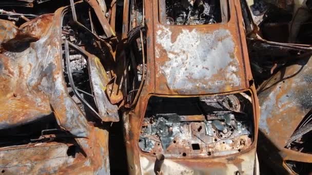 Destruido Disparado Coches Ciudad Irpin Ucrania Las Consecuencias Guerra — Vídeos de Stock