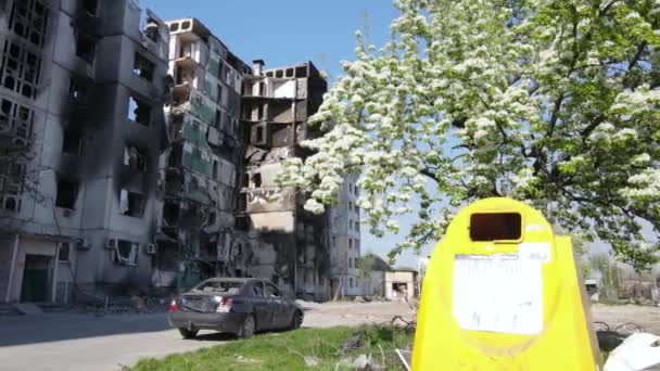 Уничтоженное Жилое Здание Бородянке Киевская Область Украина — стоковое видео