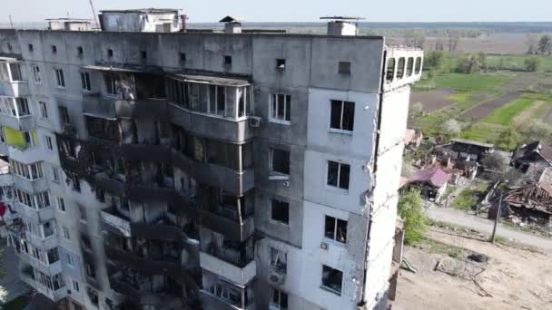 Förstört Bostadshus Borodyanka Kiev Regionen Ukraina — Stockvideo