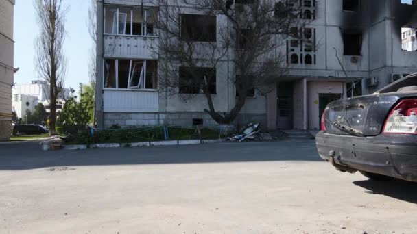 Zerstörtes Wohnhaus Borodyanka Gebiet Kiew Ukraine — Stockvideo