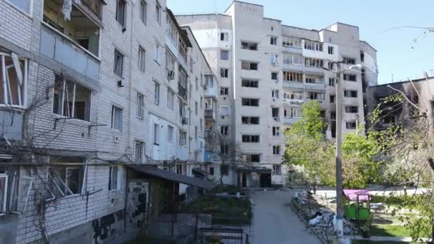 Ucrania Borodyanka Edificio Residencial Destruido — Vídeo de stock