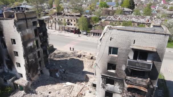 Ukraina Borodyanka Zniszczony Budynek Mieszkalny — Wideo stockowe