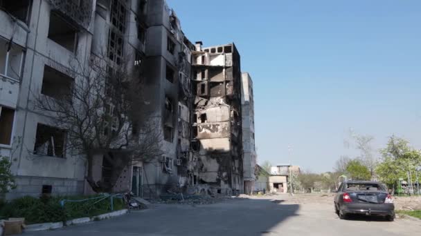 Ucrania Borodyanka Edificio Residencial Destruido — Vídeos de Stock