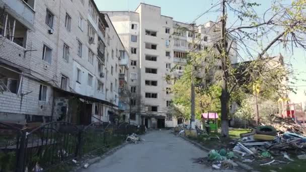 Ukraine Borodjanka Zerstörtes Wohnhaus — Stockvideo