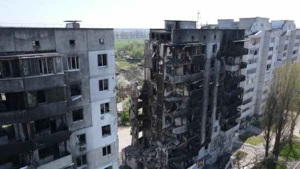 Ukraina Borodyanka Zniszczony Budynek Mieszkalny — Wideo stockowe