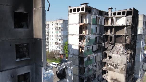 Ukraine Borodjanka Zerstörtes Wohnhaus — Stockvideo