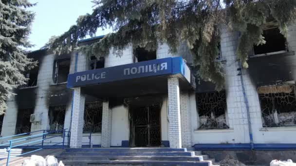 Guerra Ucrania Estación Policía Quemada Borodyanka — Vídeos de Stock