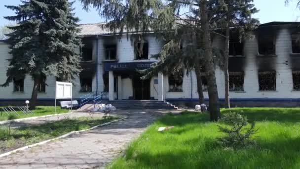 Guerra Ucraina Stazione Polizia Bruciata Borodyanka — Video Stock