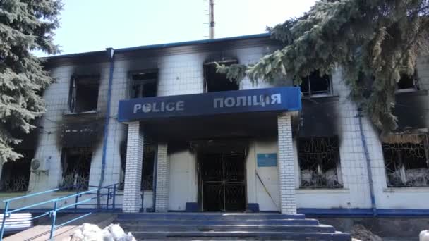 Wojna Ukrainie Spalony Posterunek Policji Borodyance — Wideo stockowe