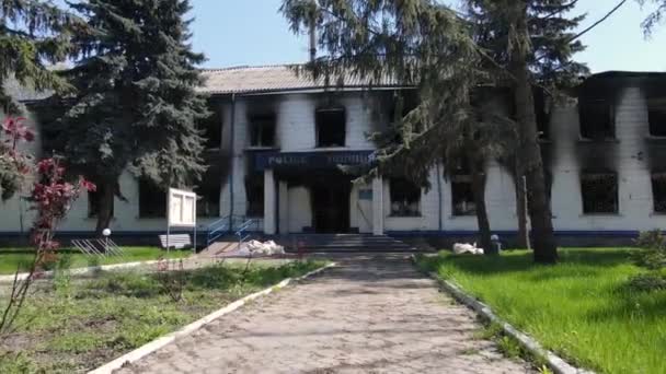 Guerra Ucrania Estación Policía Quemada Borodyanka — Vídeos de Stock