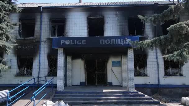 Guerra Ucraina Stazione Polizia Bruciata Borodyanka — Video Stock