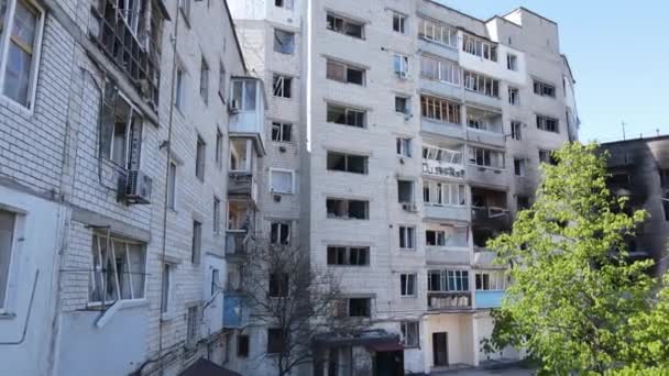 Konsekuensi Dari Perang Tersebut Bangunan Perumahan Yang Hancur Borodyanka Ukraina — Stok Video