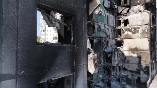 Conséquences Guerre Bâtiment Résidentiel Ruine Borodyanka Ukraine — Video