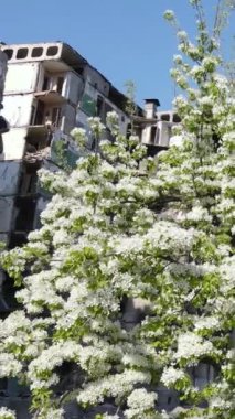 Ukrayna 'nın Kyiv bölgesindeki Borodyanka' daki harabe konut binası