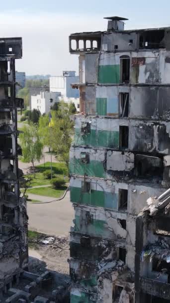 Zerstörtes Wohnhaus Borodyanka Kiewer Gebiet Ukraine — Stockvideo