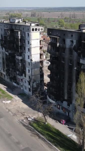Zniszczony Budynek Mieszkalny Borodyanka Obwód Kijowski Ukraina — Wideo stockowe