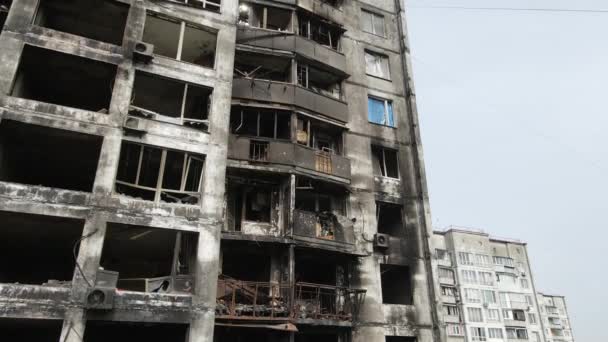 Bränd Och Förstörd Hus Kiev Ukraina — Stockvideo