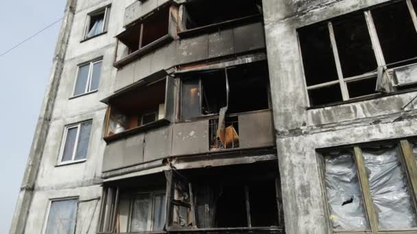 Casa Quemada Destruida Kiev Ucrania — Vídeo de stock