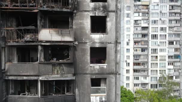 Verbrand Verwoest Huis Kiev Oekraïne — Stockvideo