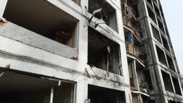 Verbrand Verwoest Huis Kiev Oekraïne — Stockvideo