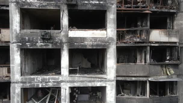 Casa Quemada Destruida Kiev Ucrania — Vídeos de Stock