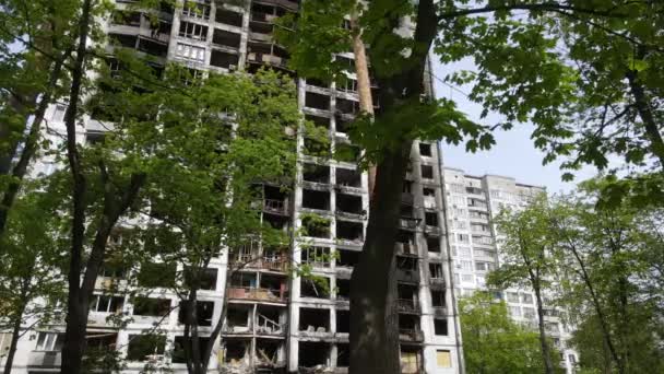 Verbrand Verwoest Huis Kiev Oekraïne — Stockvideo