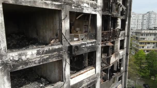 Casa Bruciata Distrutta Kiev Ucraina — Video Stock